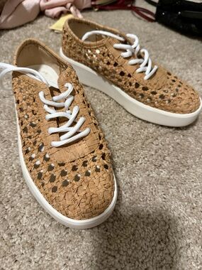 ANTONIO MELANI Woven Tan Platform Sneakers